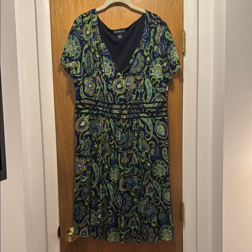 INC International Concepts Green and Blue Ruched Midi Sundress